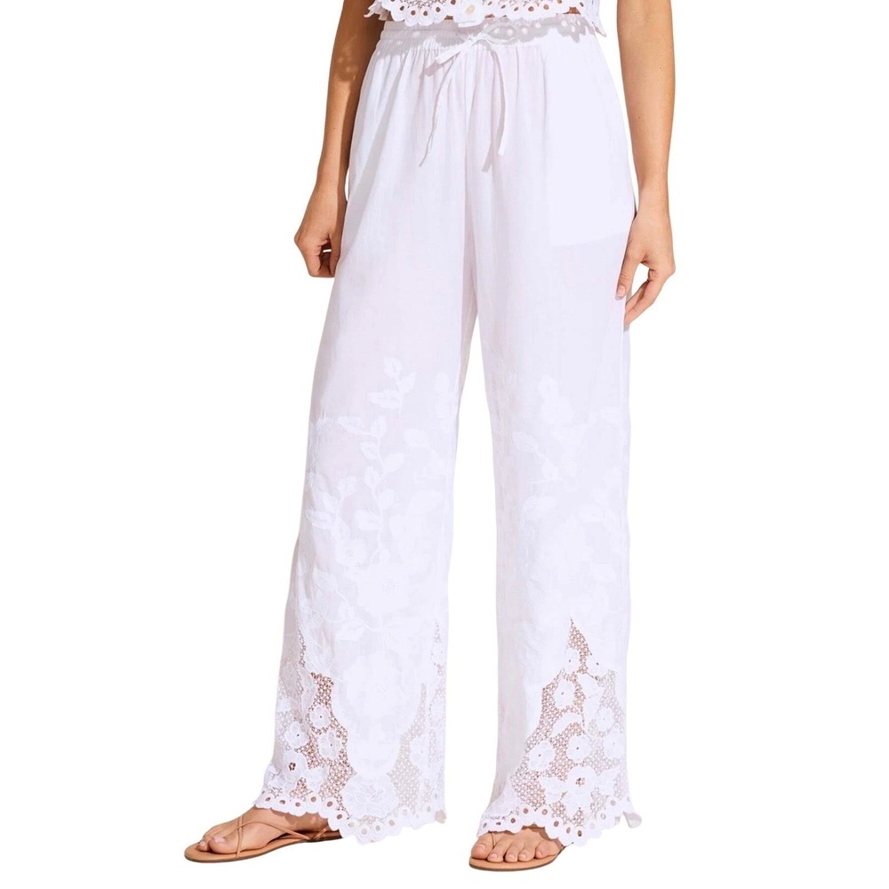 Vitamin A Flora Beachside Broderie Organic Cotton Embroidered Wide Leg Pant XS/S